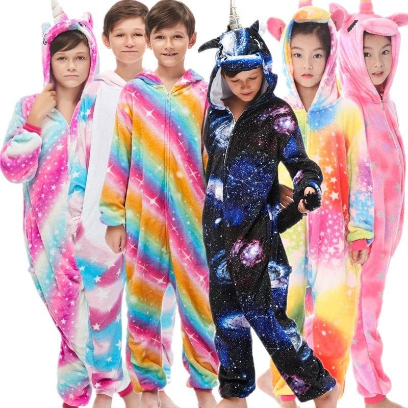 Gyerek lányok állati puha kapucnis egyszarvú Cosplay kigurumi pizsama szett fiú jelmez hálóruha gyerek téli öltöny cm