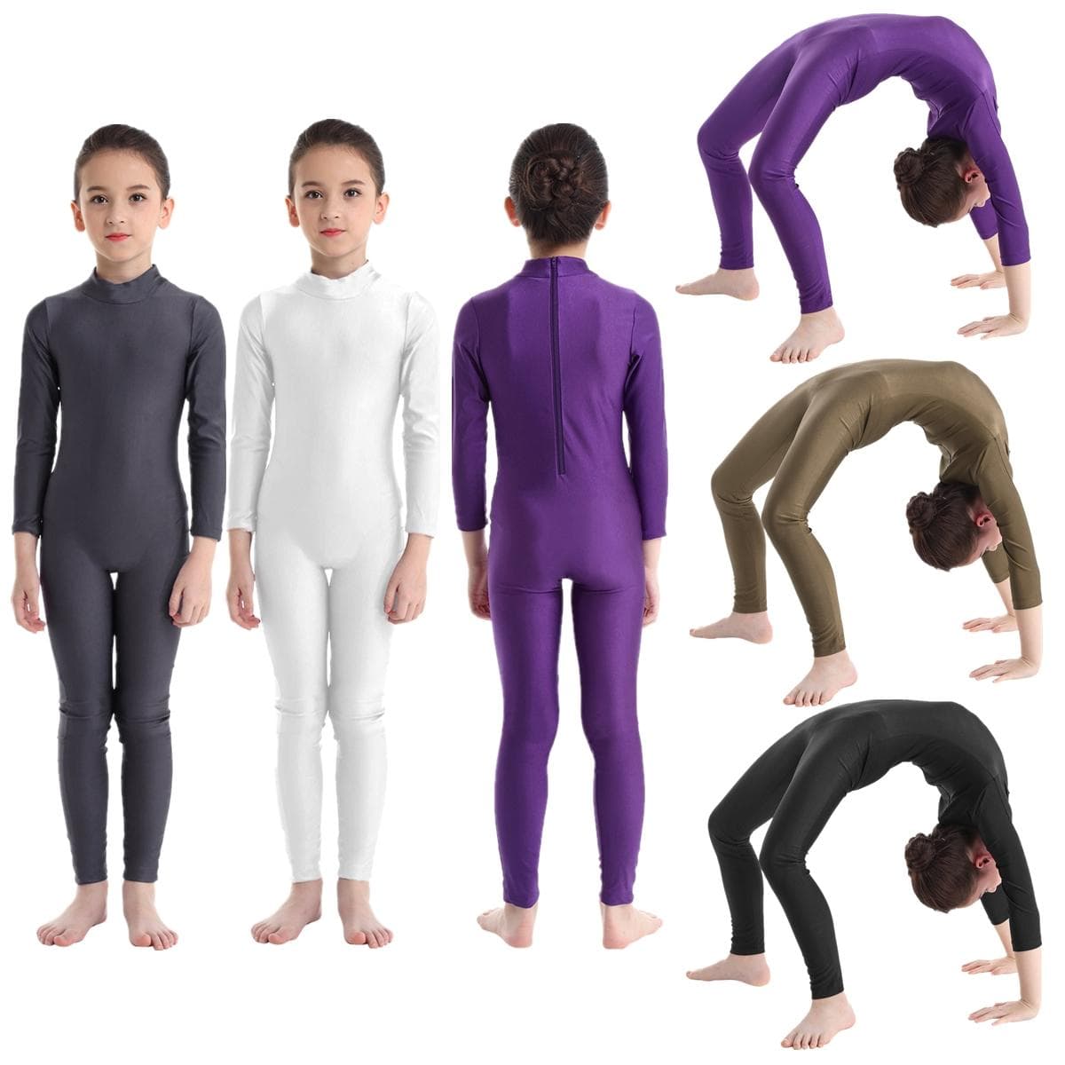 Gyerek lányok hosszú ujjú tánc gimnasztikai trikó Unitard teljes hosszúságú body macskaruhák, táncruhák cm fekete