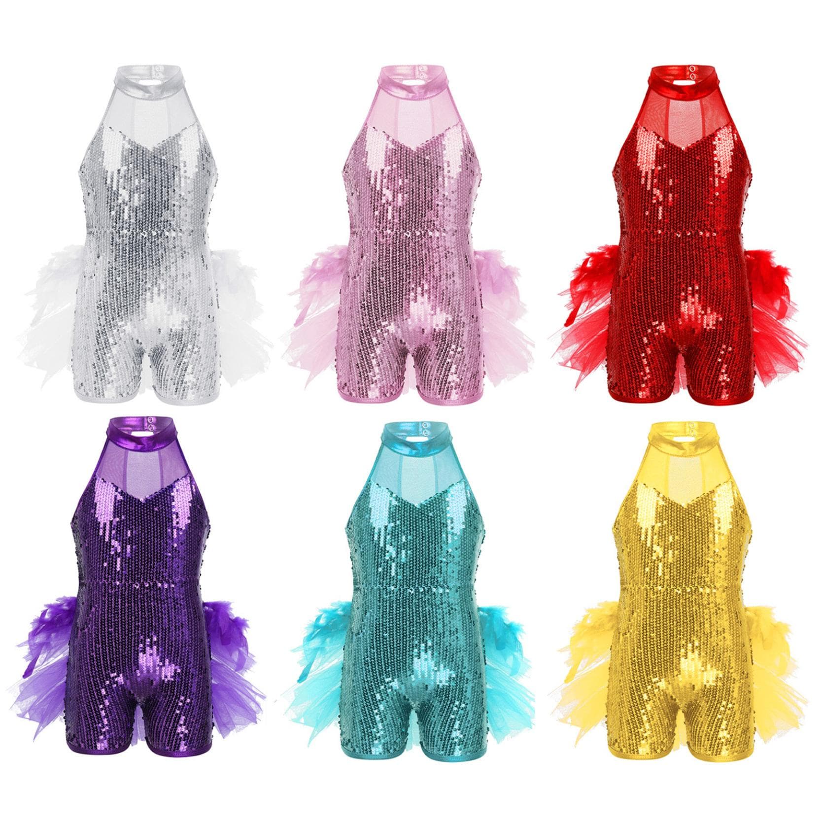 Lányok flitterek Jazz latin balett tánc jelmez Ujjatlan álnyakú trikó Jumpsuit táncruházat cm rózsaszín