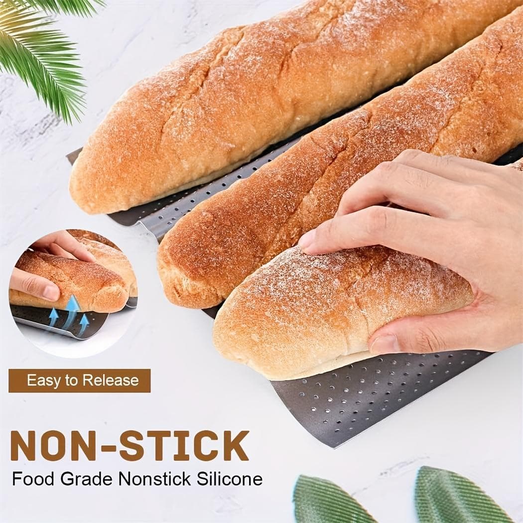Lyukacsos Bagett Sütőforma Tapadásmentes Francia Kenyér Sütőforma Sütő Toaster 2/3/4 Rekeszes Kenyerek Kenyér Sütőforma Pirítós Főzés