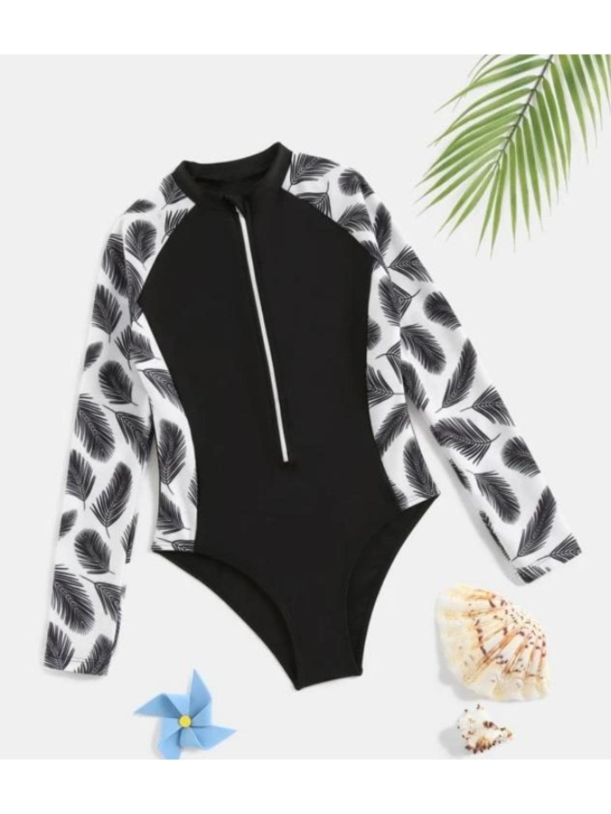 Gyerek Lány Fürdőruha Hosszú Ujjú Mintás Cipzáros Fürdőruha Fürdőruha Rash Guard Body Strandruha cm színes