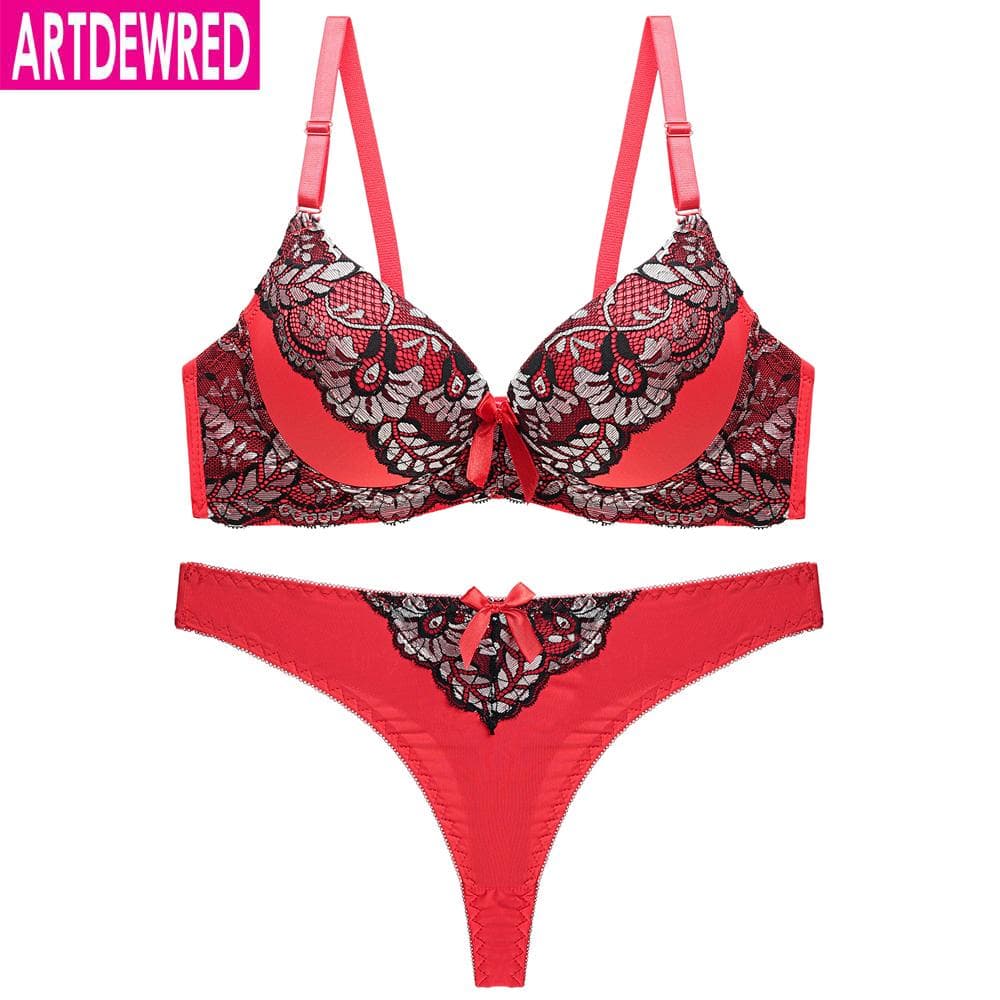 Divatos női fehérnemű szettek fehérnemű Gather Sexy Lace nagyméretű melltartó tanga szett Push Up bralette cm piros