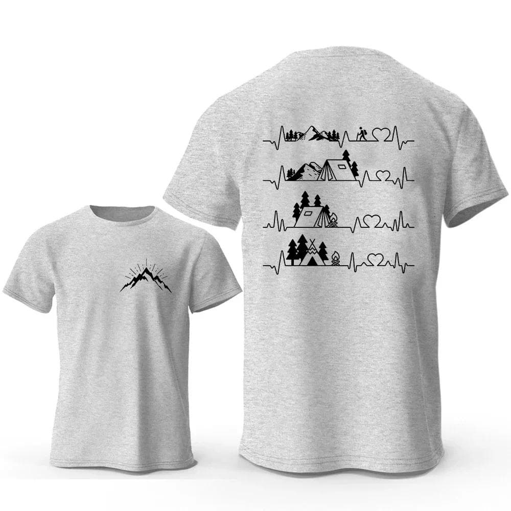 Kétoldalas Hegy Póló Férfiaknak Alkalmi Nyári Póló EKG Hegymászás Túrázás Pólók Túlméretezett Ruházat Grafikus Y2k Felsők Streetwear