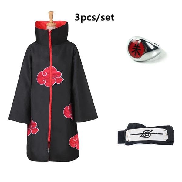 Anime NARUTO Akatsuki Uchiha Itachi Cosplay jelmez köpeny köntös Ninja árokkabát szett Gyűrű fejpánt Halloween cm