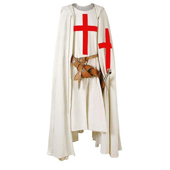 Középkori lovagi köpeny és tunika, templomos kapucnis sapkás keresztes köpeny/tunika Reenactment Coaplay(S-6XL) cm piros