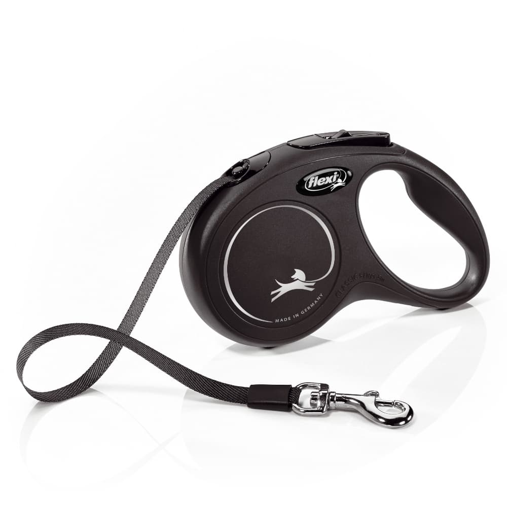 flexi Classic szalagpóráz kutyáknak, fekete, S méret, max. 15kg
