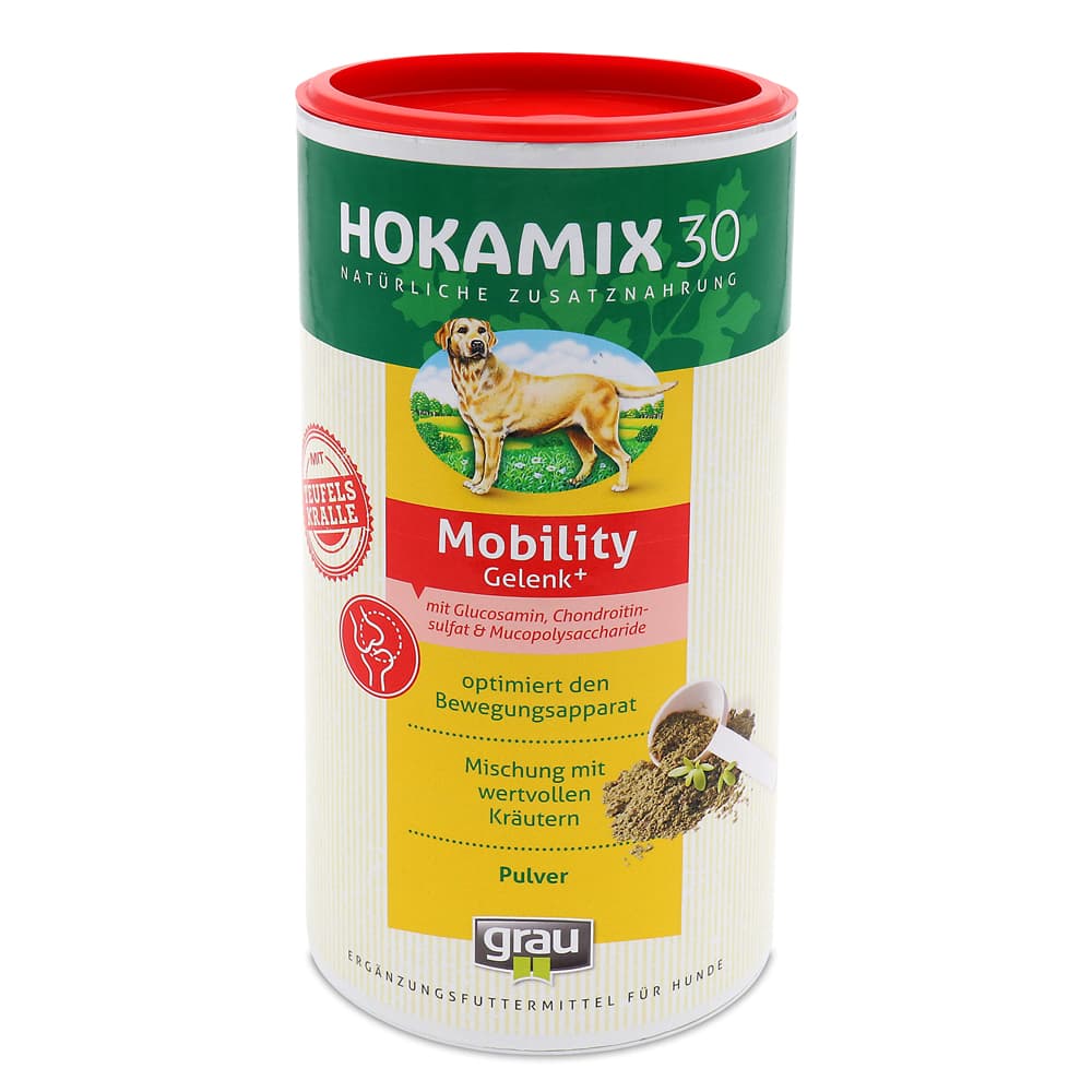 750g GRAU HOKAMIX Mobility Booster por étrend-kiegészítő kutyáknakétrend-kiegészítő kutyáknak