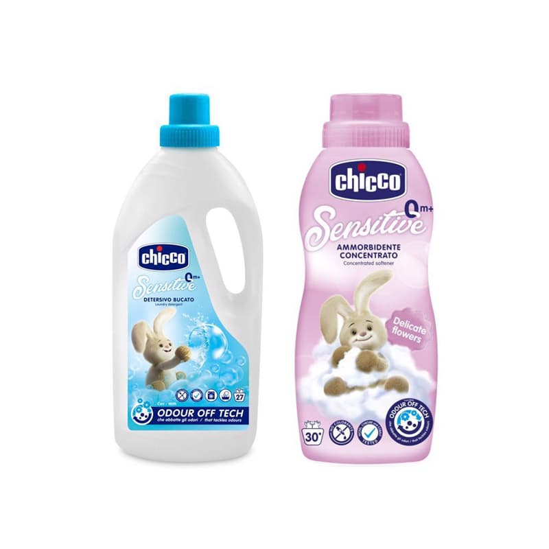 CHICCO Baba mosószer Sensitive 1,5 l + Öblítő konc. Virágos ölelés 750 ml