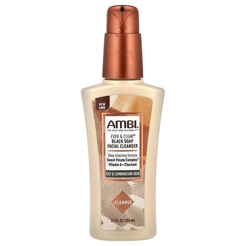 AMBI, Even & Clear®, Black Soap Facial Cleanser, Fragrance-Free, 3.5 fl oz (103 ml)