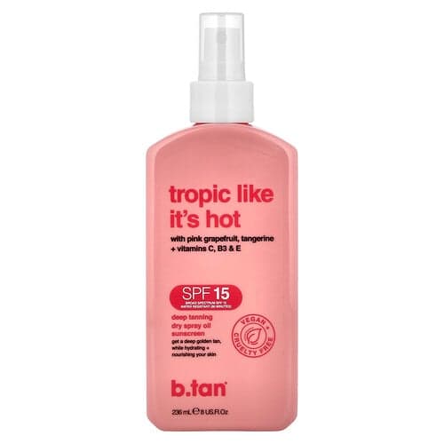 b.tan, Tropic Like It's Hot, Deep Tanning Dry Spray Oil Sunscreen, SPF 15, 8 fl oz (236 ml)