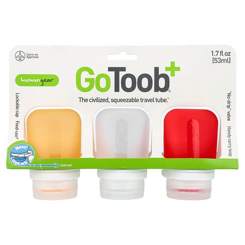 Humangear, GoToob+®, Travel Tube, Small, Red, Clear & Orange, 3 Pack, 1.7 fl oz (53 ml) Each