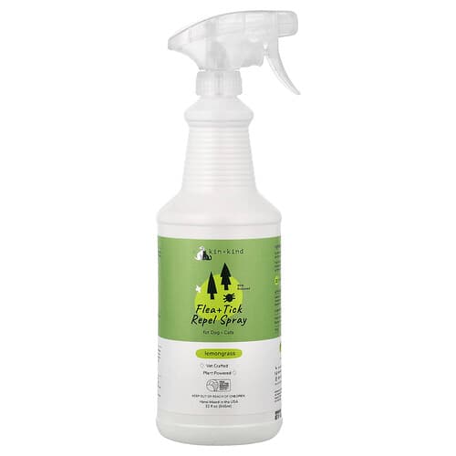 Kin+Kind, Flea + Tick Repel Spray, For Dogs + Cats, Lemongrass, 32 fl oz (946 ml)