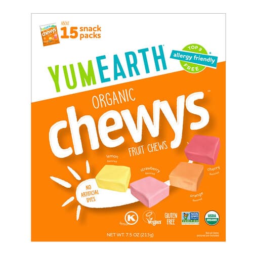 YumEarth, Organic Chewys™, Fruit Chews, 15 Snack Packs, 0.5 oz (14 g) Each