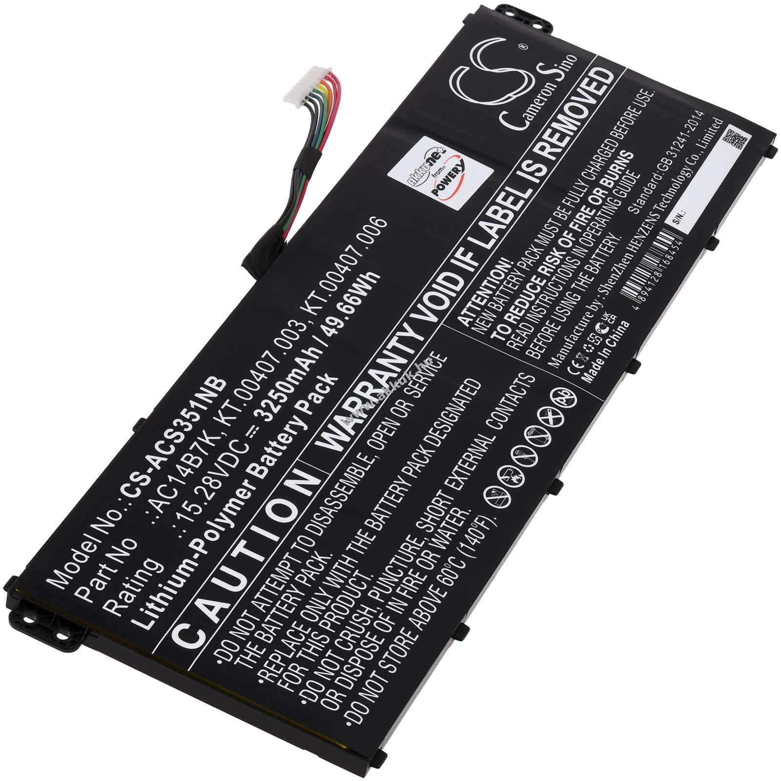 Helyettesítő akku Acer típus KT.00407.003