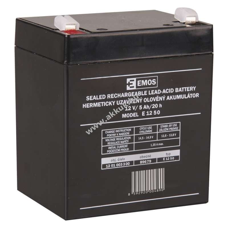 EMOS ólom akku 12V 5Ah típus model E 12 50 csatlakozó F2