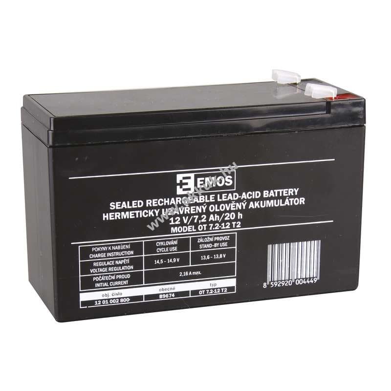 Ólom akku 12V 7,2Ah EMOS helyettesíti 12V 7Ah (csatlakozó F2)