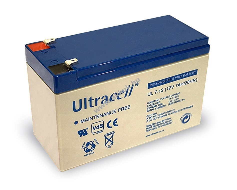 Ultracell UL7-12 12V 7Ah Faston 4,8mm VdS VRLA ólom akku