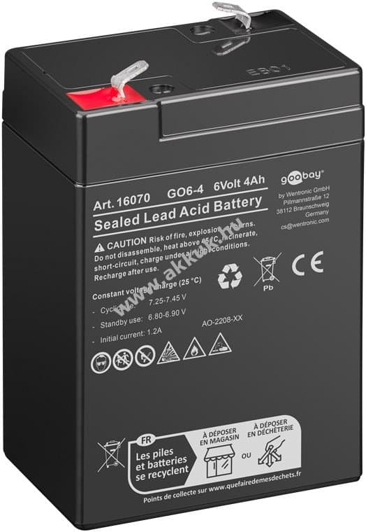 Goobay GO6-4 6V 4000mAh Faston 4,8mm ólom akku - Kiárusítás