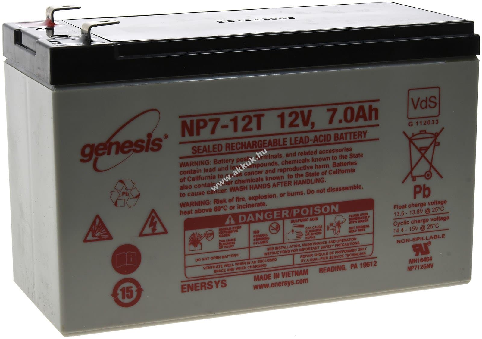 Ólom akku 12V 7Ah Genesis típus NP7-12TFR VDS-minősítéssel (csatlakozó F2)