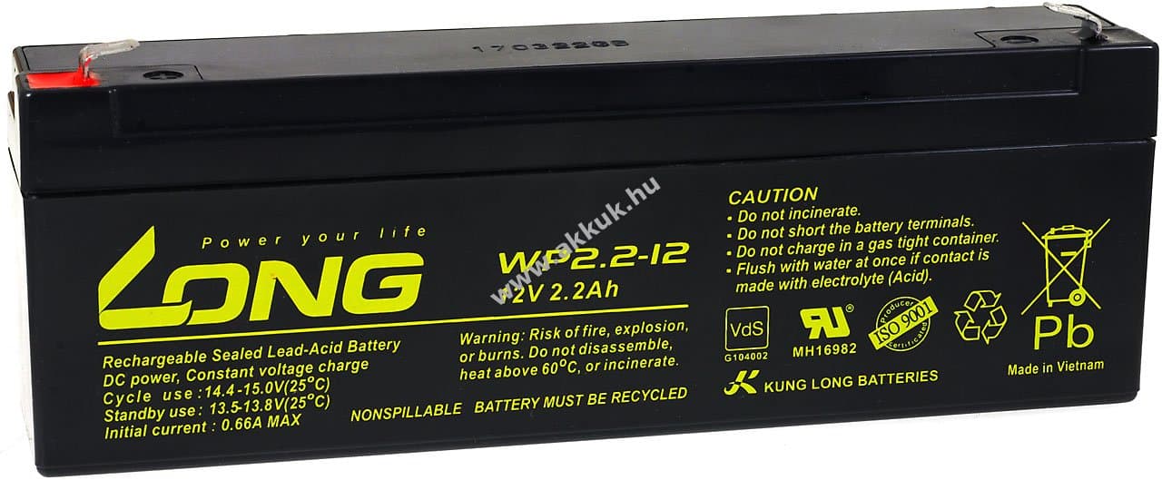 Ólomakku Kung Long típus WP2.2-12 VdS minősítéssel 12V 2,2Ah - A készlet erejéig