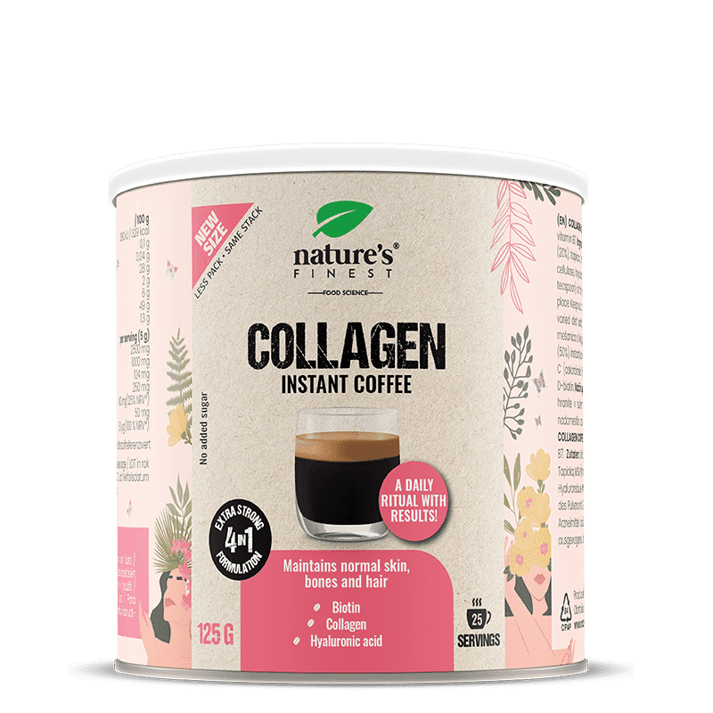 Nature's Finest Collagen Coffee | kollagénpor + hialuronsav + MSM + biotin | Arabica kávékeverék