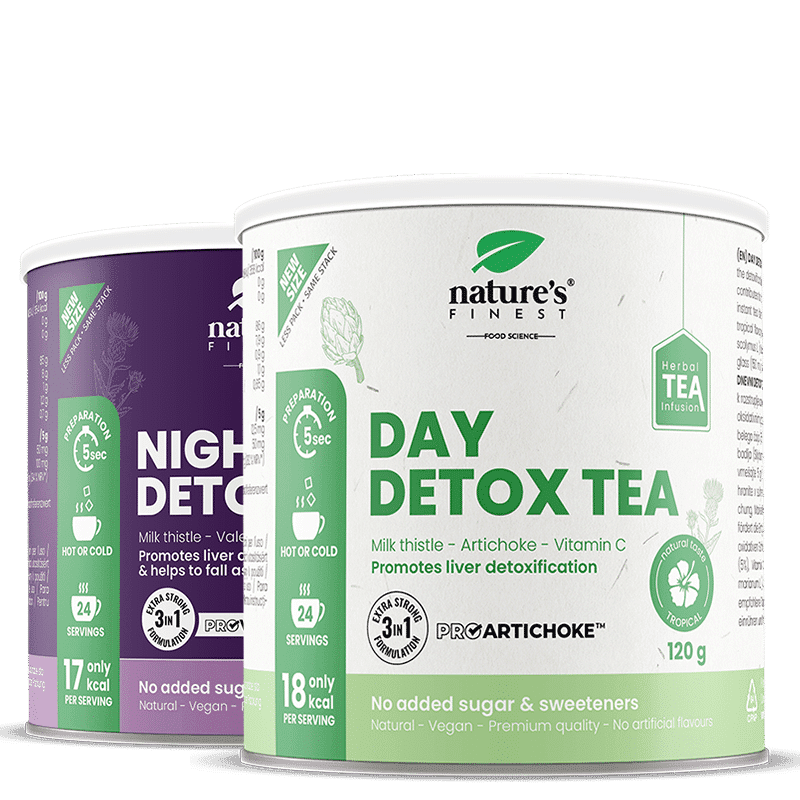 Nature's Finest Day + Night Cleanse | funkcionális gyógynövényes detox tea keverék | máriatövis, fehér tea, articsóka és valeriána a máj