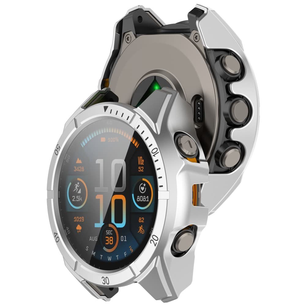 PC FULL COVER Műanyag tok üveggel Garmin Tactix 8 47mm SILVER készülékhez