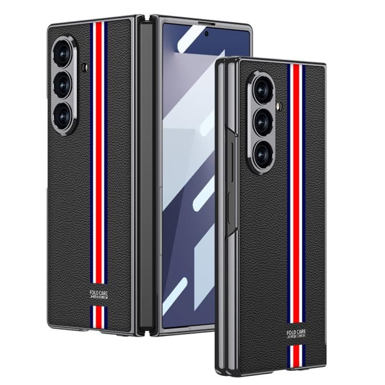 GKK LEATHER Tok üvegfóliával Samsung Galaxy Z Fold7 5G BLACK-RED készülékhez