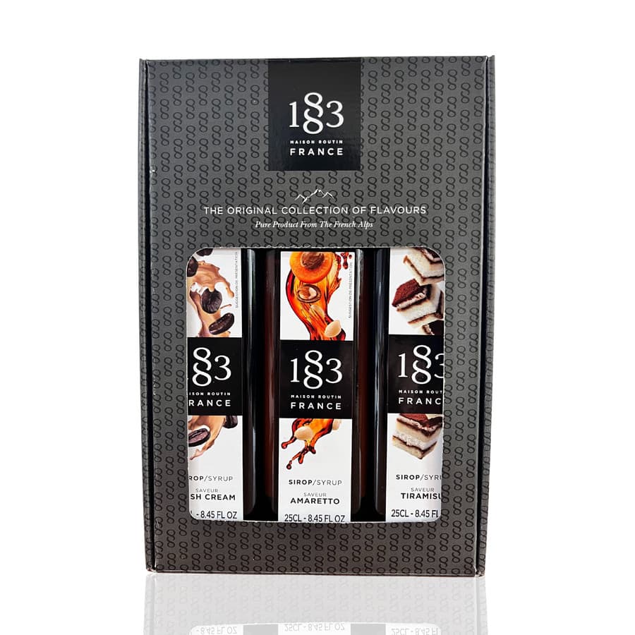 1883 Díszdobozos Ajándékszett 3X25cl (Mogyoró szirup, Amaretto szirup, Sóskaramell szirup)