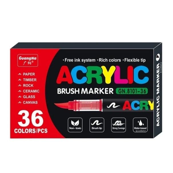 36 db-os színes akril marker készlet, vízálló festőtollak ecsettel, papírra, üvegre, műanyagra, fára, fémre, kőre való rajzoláshoz,