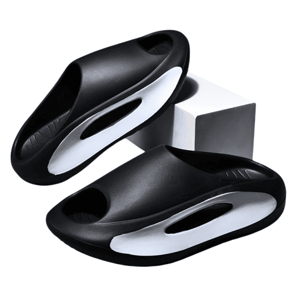 Extra puha papucs vastag talppal Papucs merész színű elemmel Ergonomikus forma Oldalt nyílások Modern házi cipő fekete 42-43