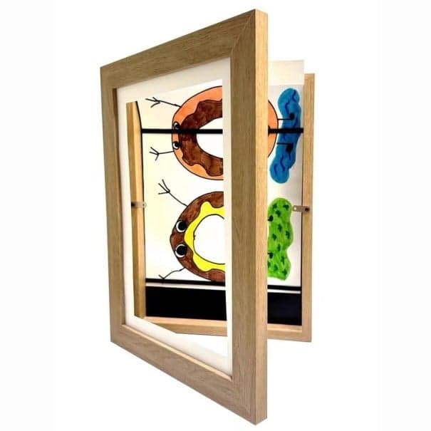 Gyerekkeret mágneses nyitással 21x30 cm Keret rajzokhoz és képekhez Cserélhető fakeret akrillal gyermekposzterekhez és fotókhoz barna