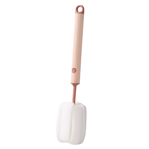 Houbás kefe pohár és palack mosásához 27 cm Hosszú fogantyú 8 x 5 cm Szivacs PP Anyag Kefe üvegek termoszok csecsemő palackokhoz rózsaszín