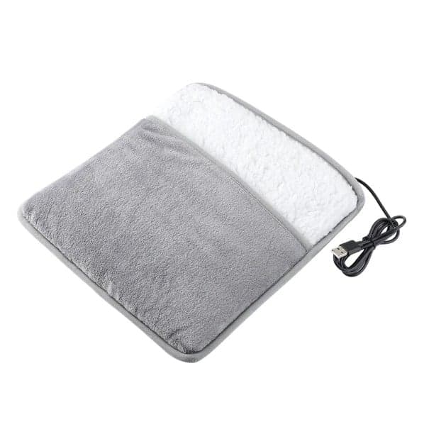 Lábmelegítő 30 x 30 x 2,5 cm USB fűtött puha párna plüss felülettel Szürke meleg párna a lábakhoz és a testhez Téli fűtőpárna