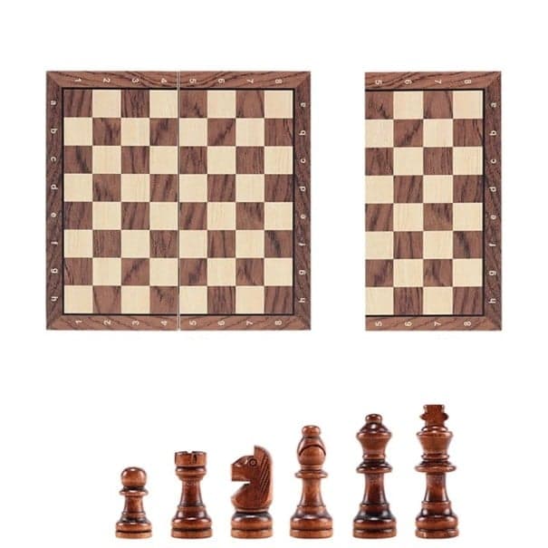 Mágneses összecsukható sakktábla 34 x 34 cm-es hordozható sakkkészlet, fadarabok Utazó mágneses sakktáblajáték gyerekeknek és