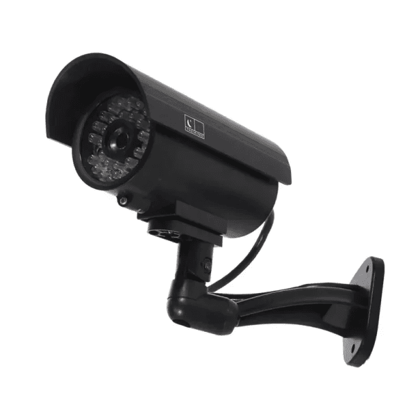 Napelemes hamis biztonsági kamera piros LED-del, vízálló CCTV szimulációval, kültéri használatra, 360°-ban állítható konzollal, falra