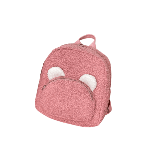 Plüss mini hátizsák 27 x 23 x 10 cm mackófülekkel Elülső cipzáras zsebbel Aranyos gyerek hátizsák Puha hátizsák kirándulásokhoz és