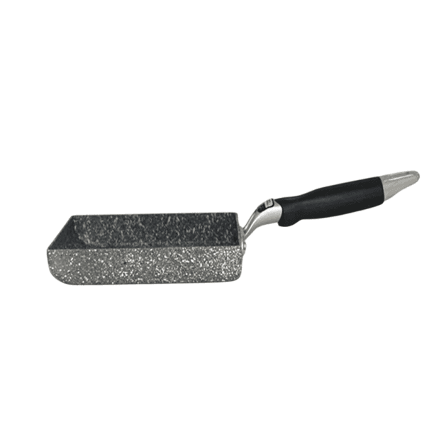 Téglalap alakú, tapadásmentes serpenyő 13 x 18 cm dupla aljjal és bakelit fogantyúval minden típusú tűzhelyhez