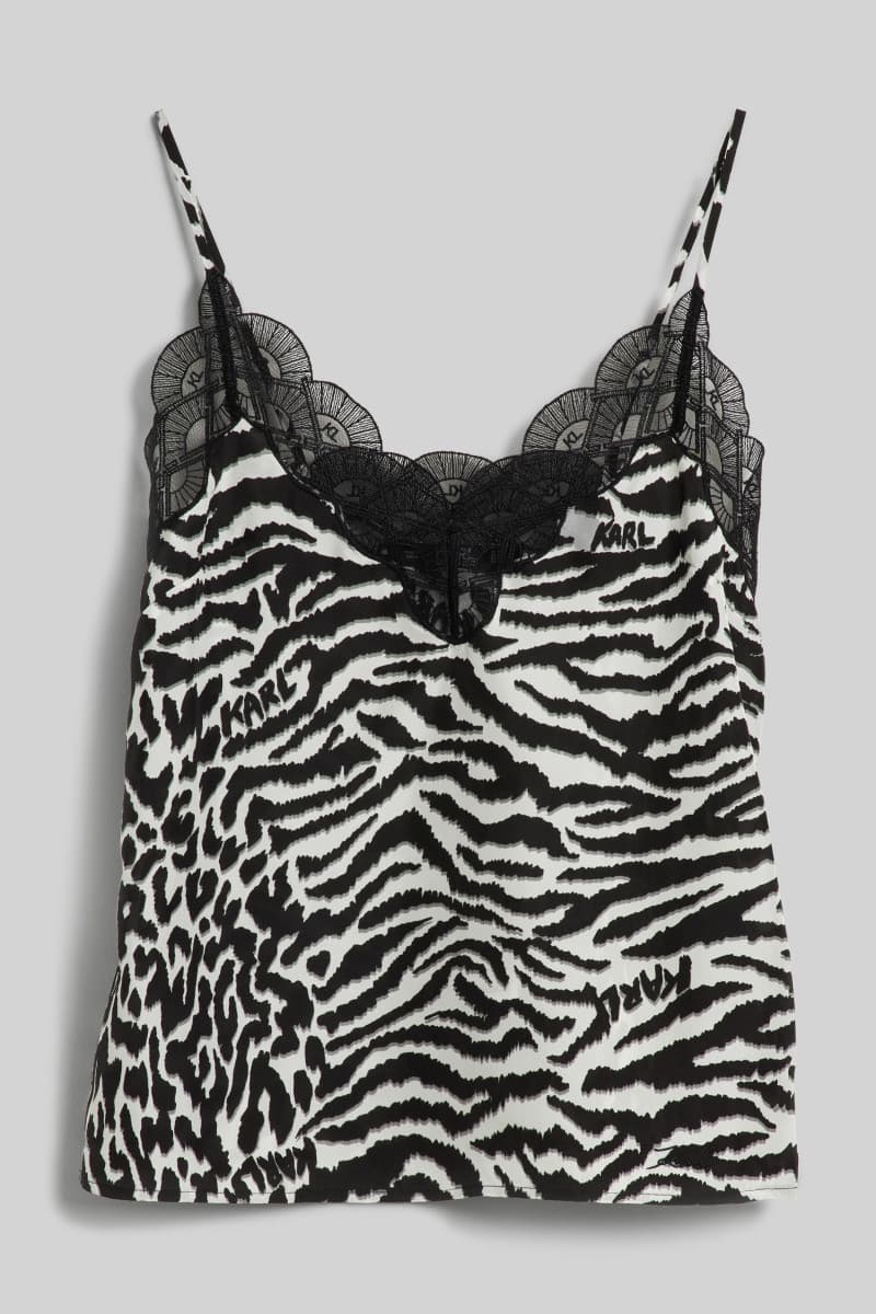 Blúz Karl Lagerfeld Fan Lace Silk Camisole Karl Animal Aop White