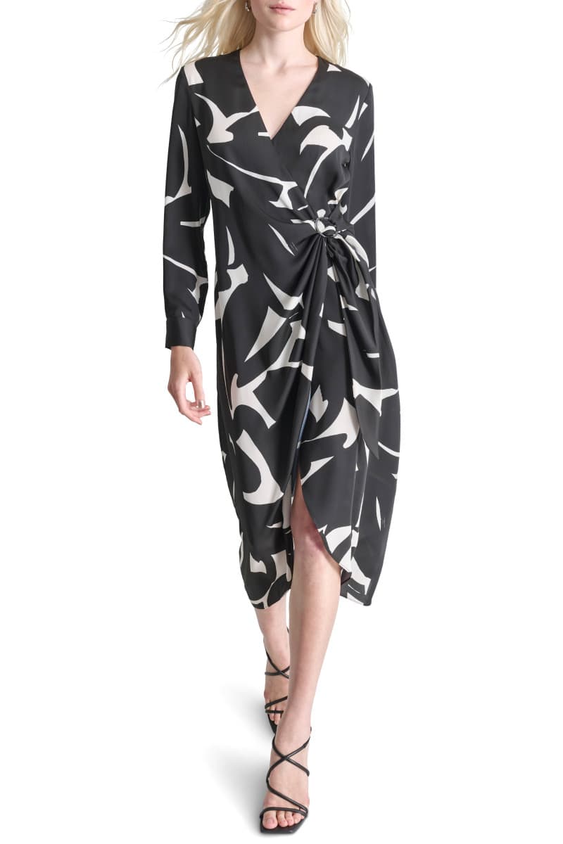 Ruha Dkny L/S V-Neck Midi W/ H Blk/Eggshell