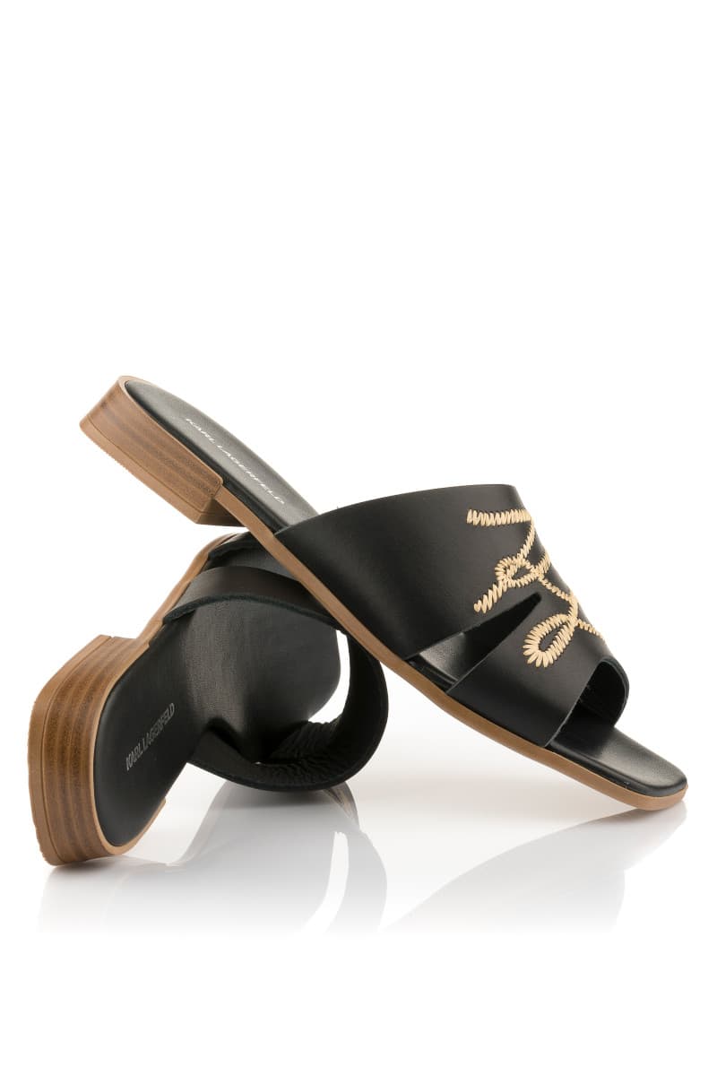 Papucs Karl Lagerfeld Petalo Whipstitch Slide Black Lthr