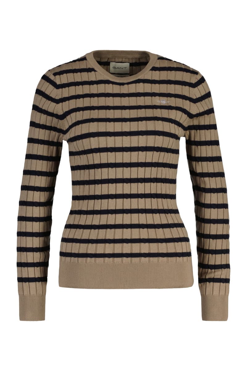 PULÓVER GANT STRETCH COTTON CABLE STRIPE C-NECK TAUPE BEIGE