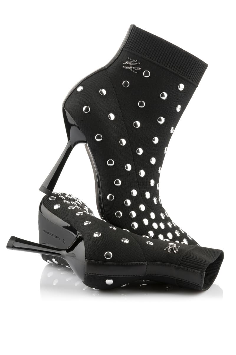 Bokacipő Karl Lagerfeld Pandara Studs Knit Boot Black Knit Text W/Silver