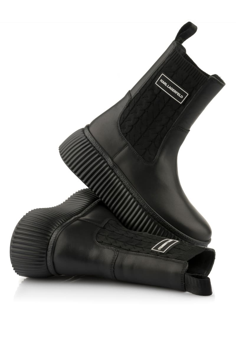 Bokacipő Karl Lagerfeld Kreeper Lo Kable Knit Boot Black Lthr & Text / Mono