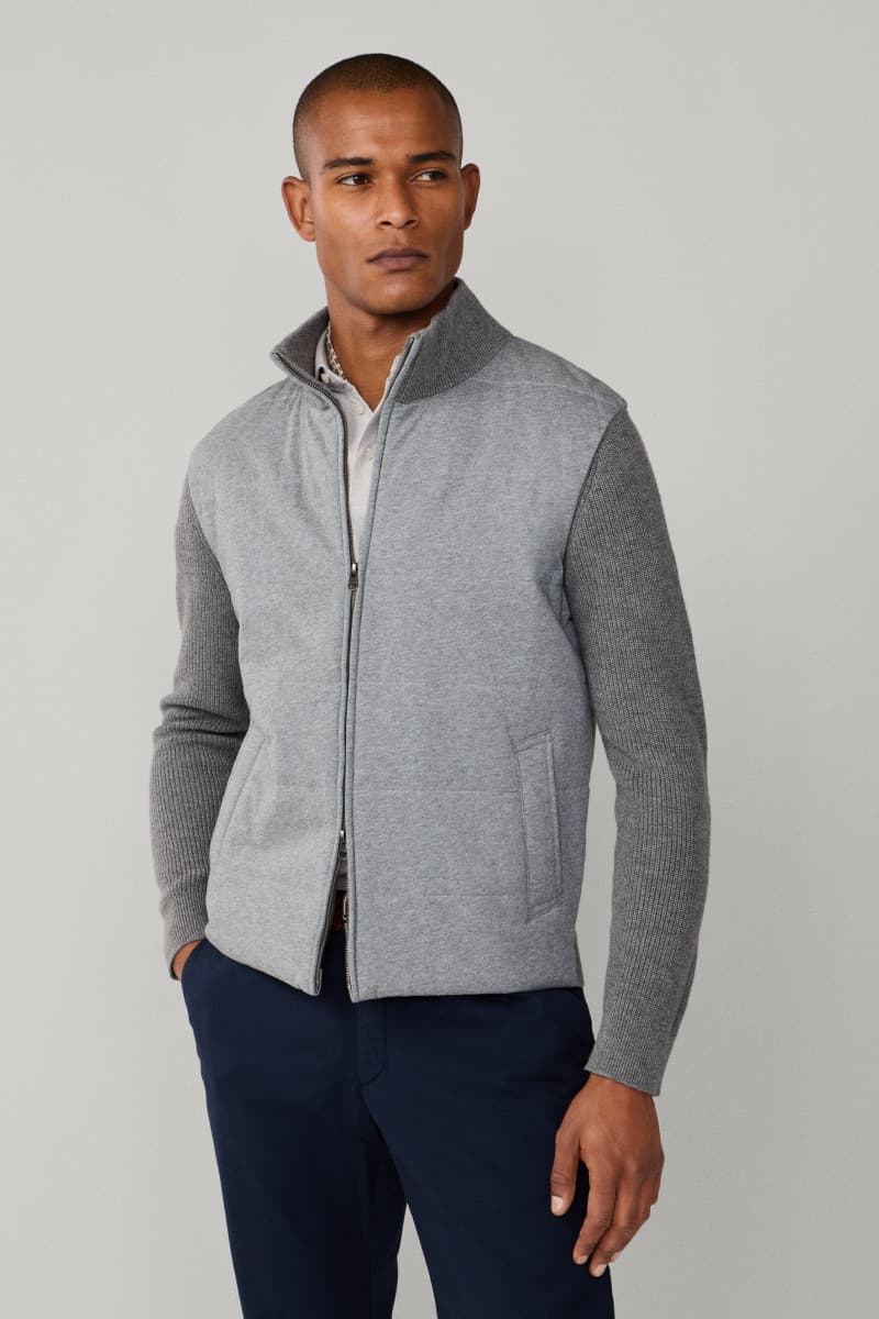 Pulóver Hackett London Jersey Knit Fz Hybrid Charcoal Grey