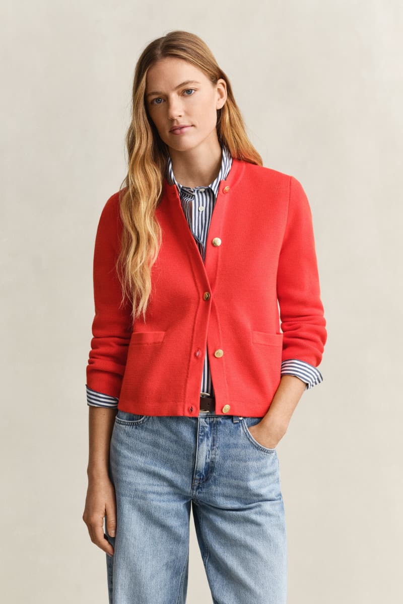 KARDIGÁN GANT COTTON KNIT JACKET PERFECT RED