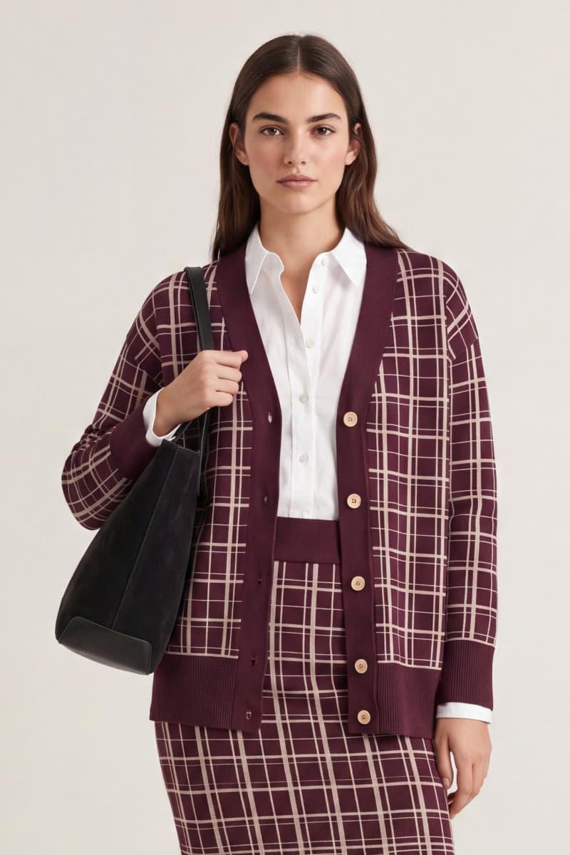 KARDIGÁN GANT CHECKED KNIT CARDIGAN DARKENED WINE