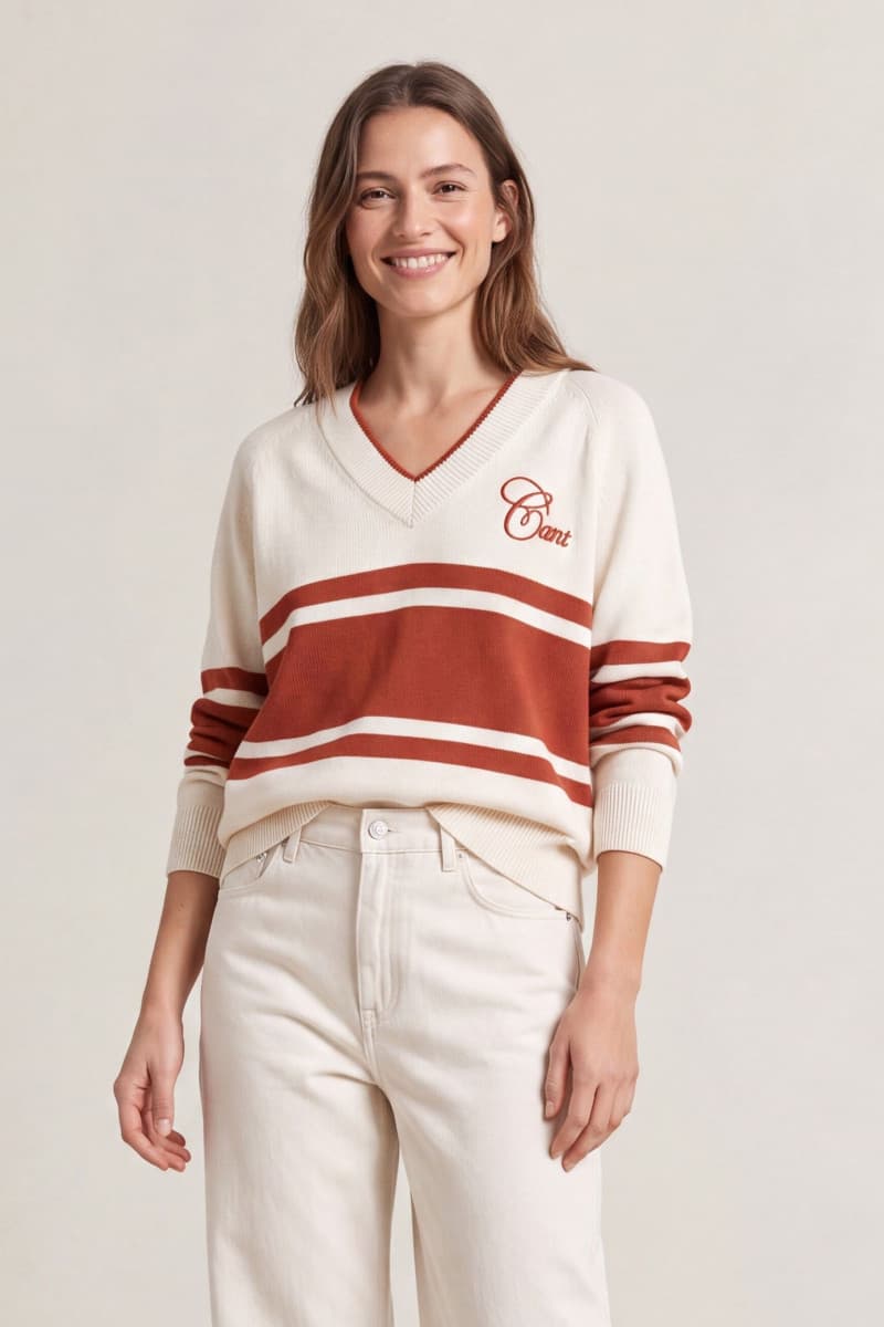 PULÓVER GANT COTTON VARSITY V-NECK DEEP GRAPE WINE