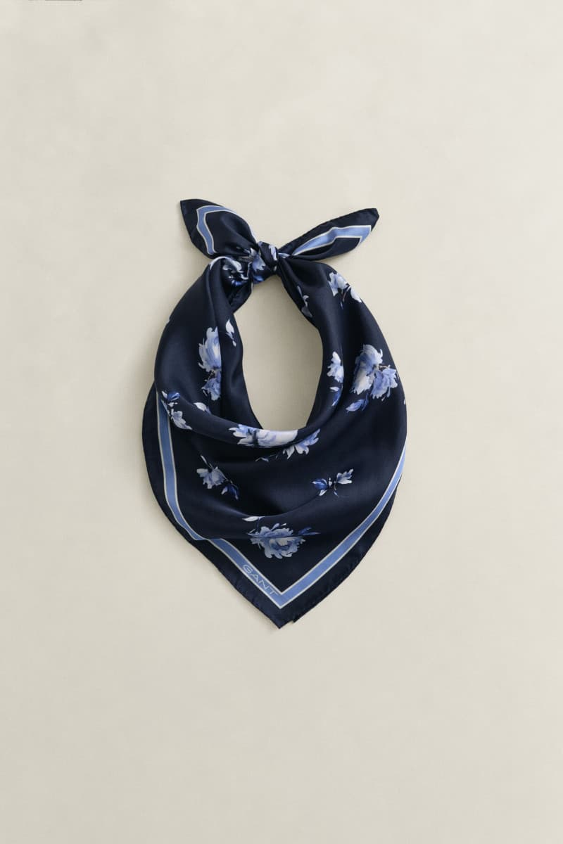 SÁL GANT FLORAL PRINT SILK SCARF EVENING BLUE