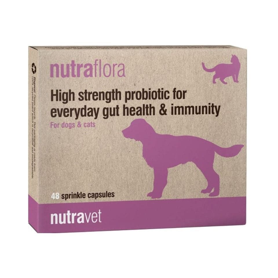 NUTRAVET Nutraflora 48 kapszula probiotikum, amely támogatja a kutyák és macskák belének és immunrendszerének működését